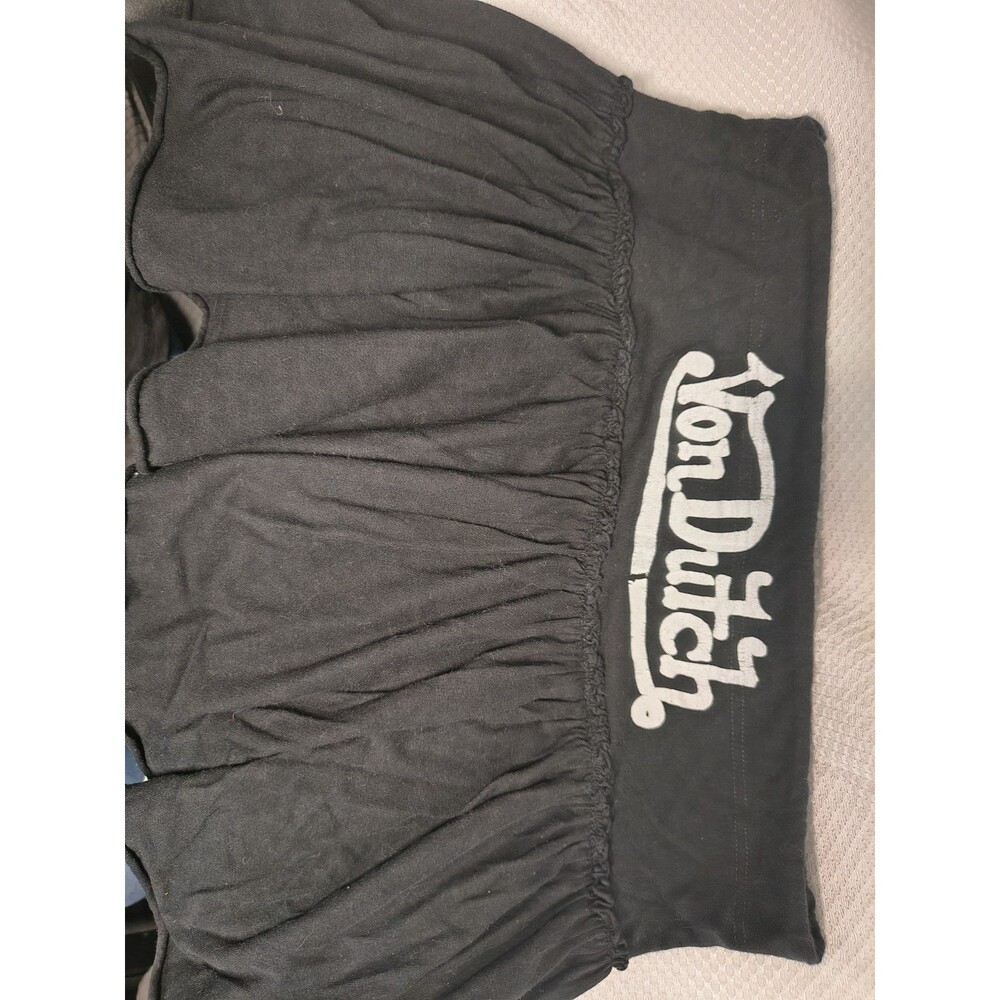 Vintage Von Dutch Ruffle Mini Skirt Black Cotton Drawstring Waist Y2K Rare 1
